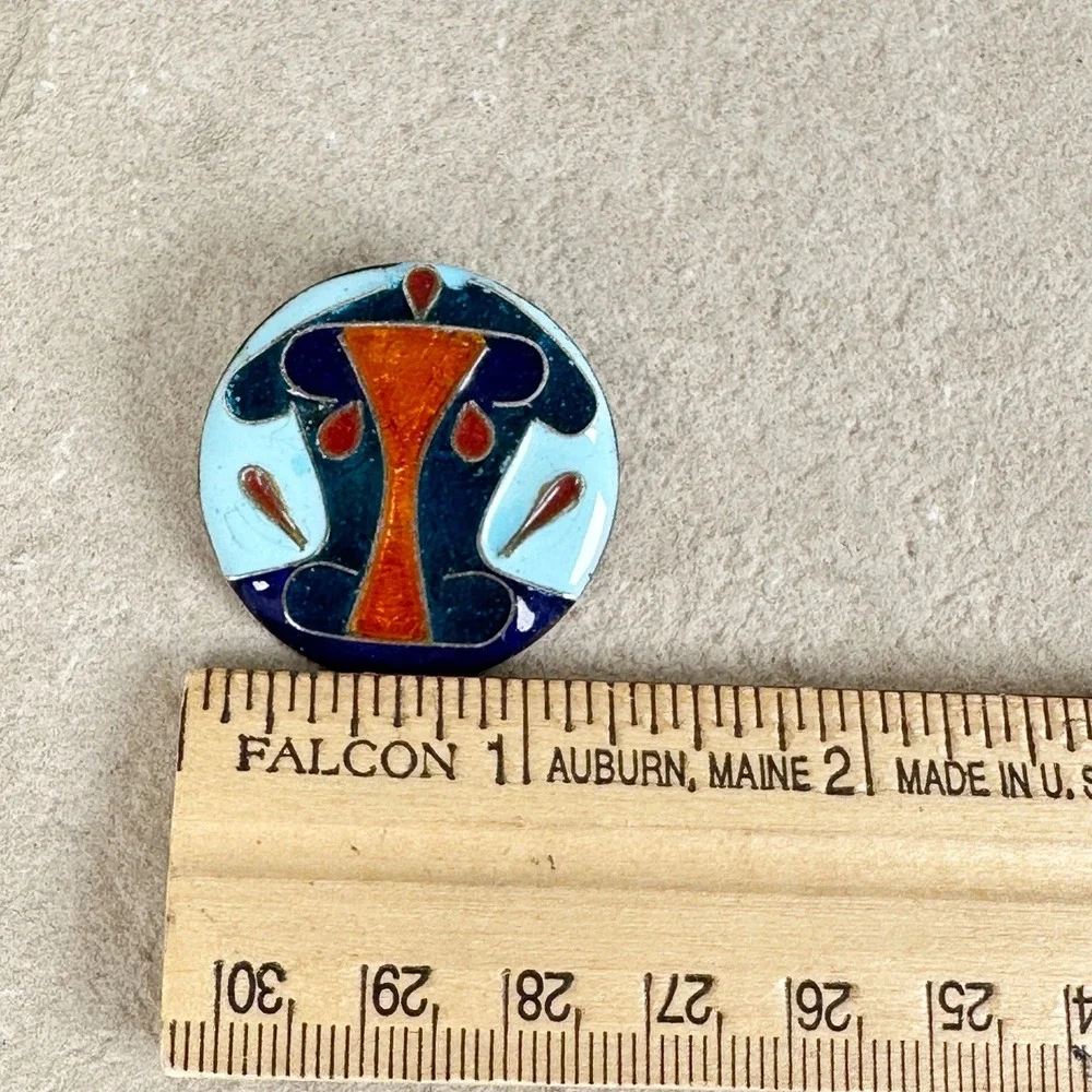 Vintage Mid-Century Modern Cloisonne Enamel Abstract Cow Face Brooch‎ Unsigned